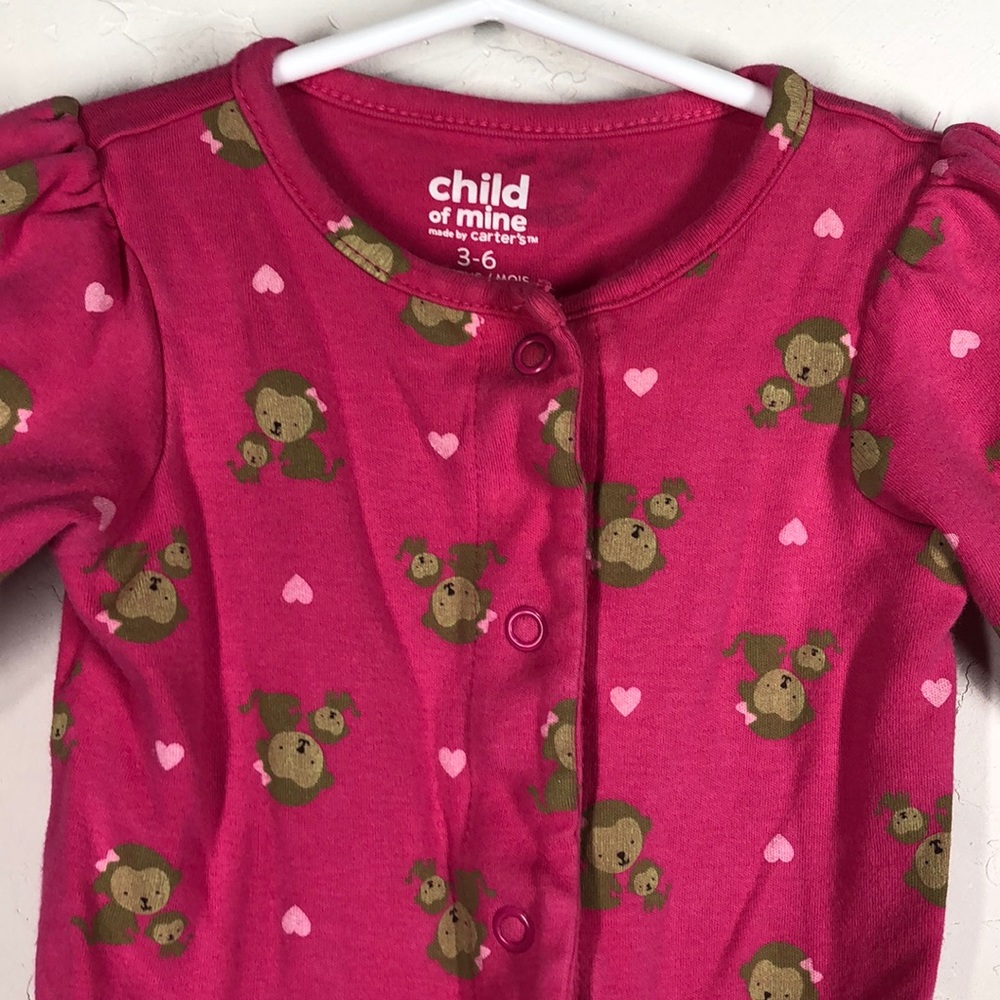Carter’s pink monkey pajamas size 3-6 months - Picture 2 of 10